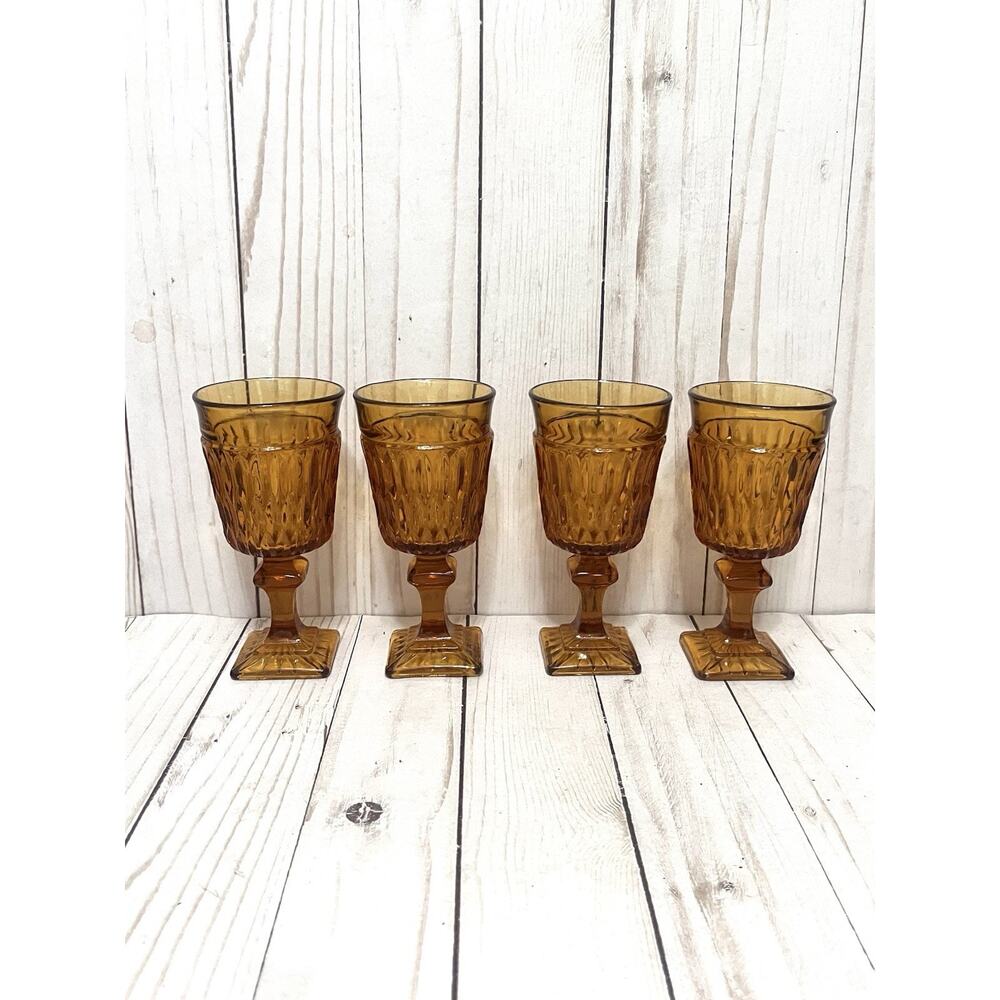 Indiana Glass Mount Vernon Amber Pedestal Water Goblet Glass, 5.5 Inch Set of 4